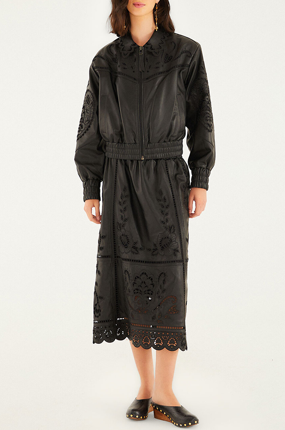 FARM RIO Veste courte en cuir à broderies anglaises Femme NOIR 3