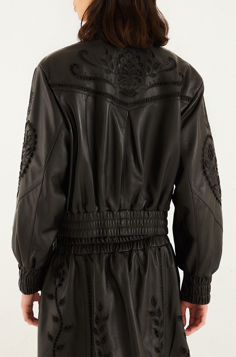 FARM RIO Veste courte en cuir à broderies anglaises Femme NOIR 4