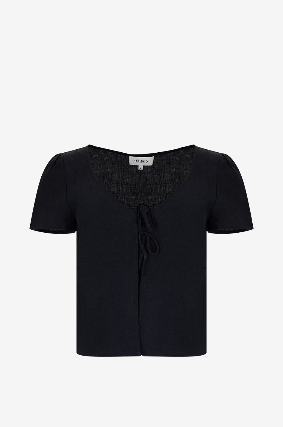 ARKITAIP Kurzarm-Leinenbluse zum Knoten Laurene Damen SCHWARZ 1