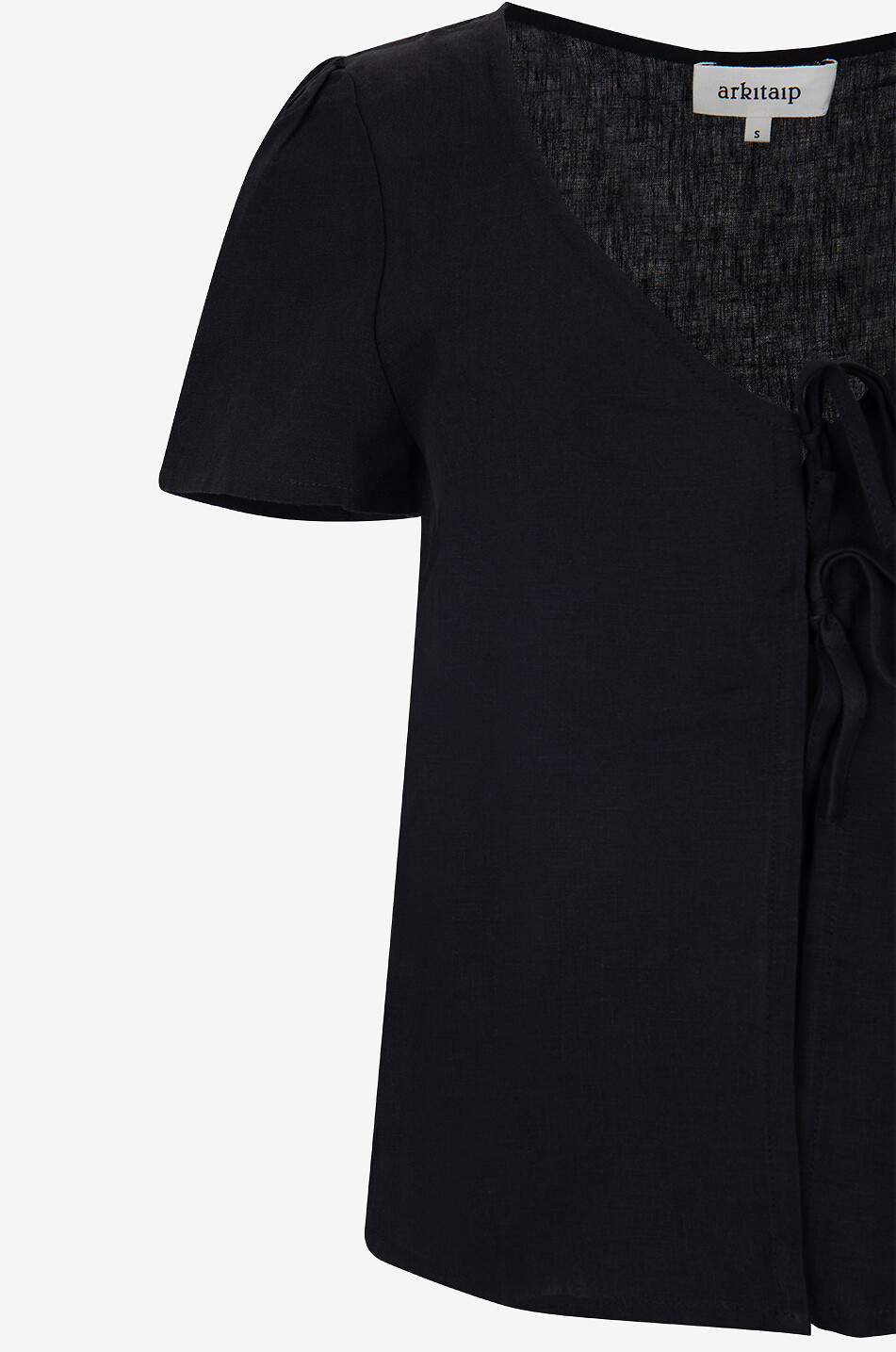 ARKITAIP Kurzarm-Leinenbluse zum Knoten Laurene Damen SCHWARZ 3