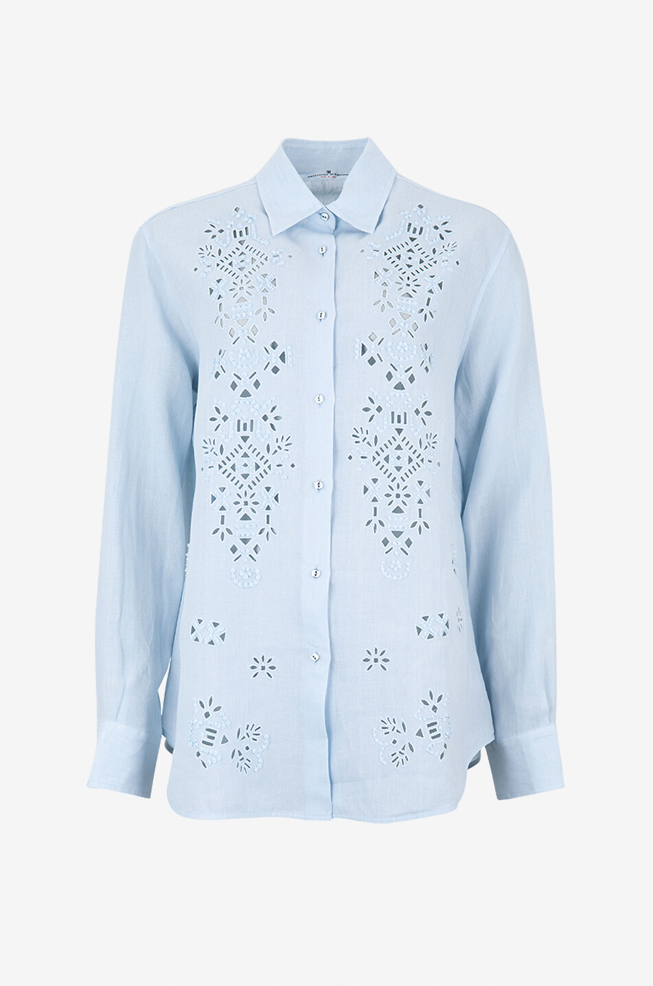 Oversize-Leinenhemd mit ethnischen Lochstickereien