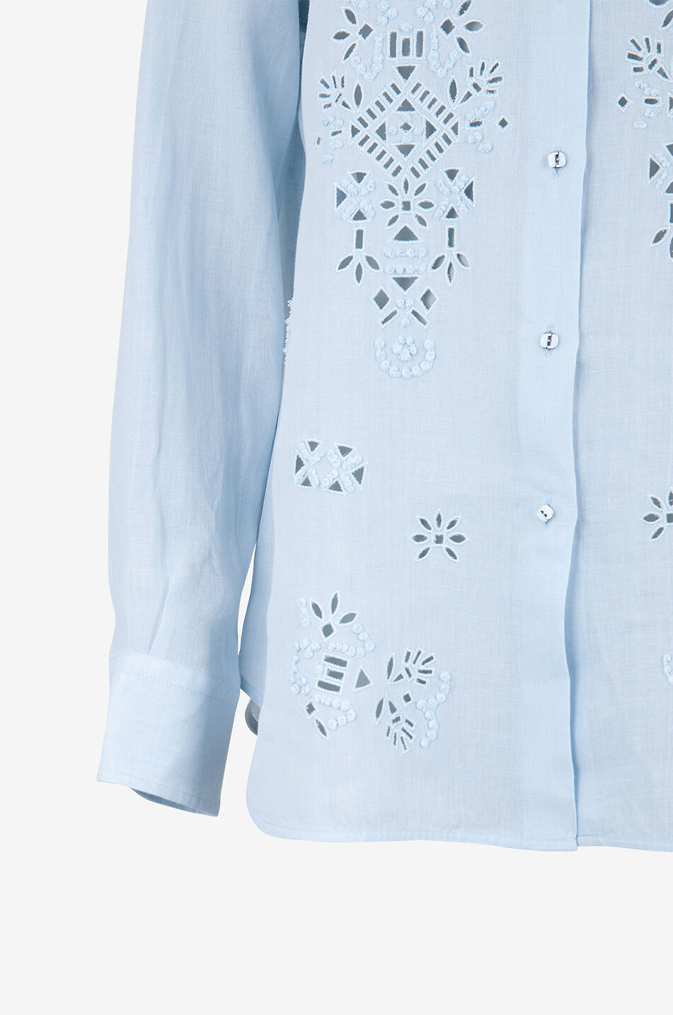 Oversize-Leinenhemd mit ethnischen Lochstickereien
