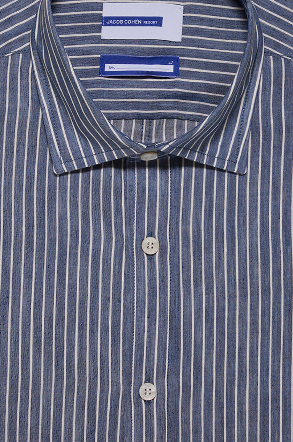 JACOB COHEN Chemise rayée en lin à col italien Homme BLEU FONCE 2