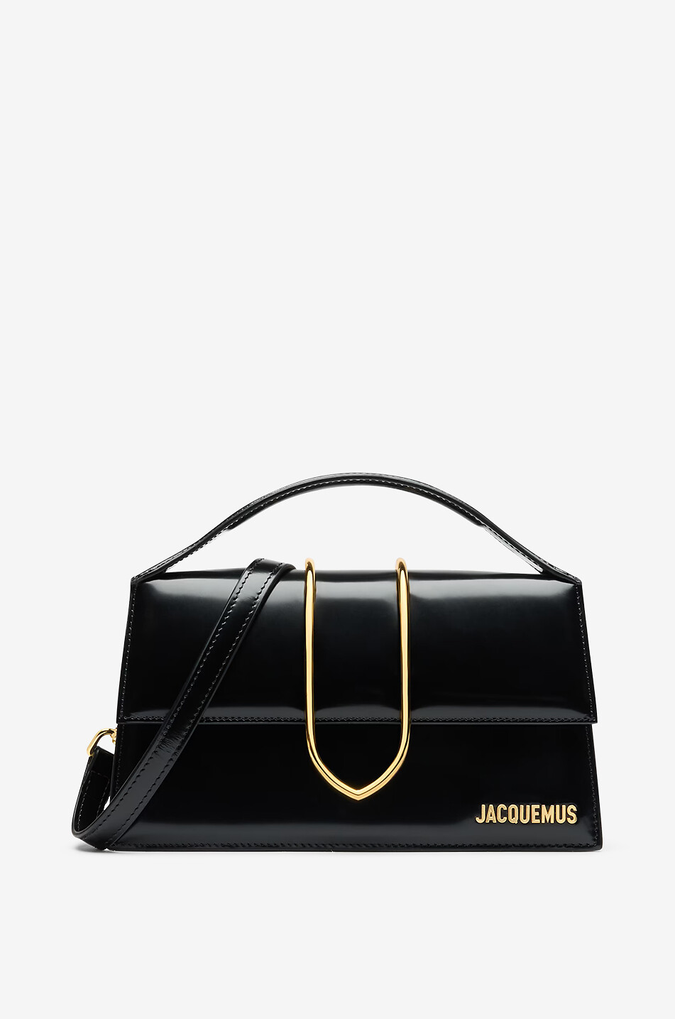 JACQUEMUS Sac à main en cuir lisse à languette métallique Le grand Bambino Femme NOIR 1