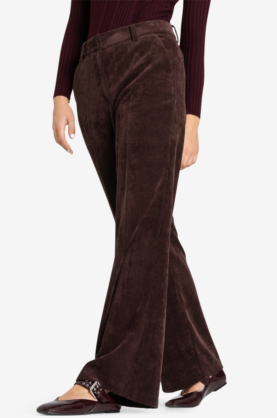 CAMBIO Pantalon large en velours côtelé Amelie Femme MARRON FONCÉ 3