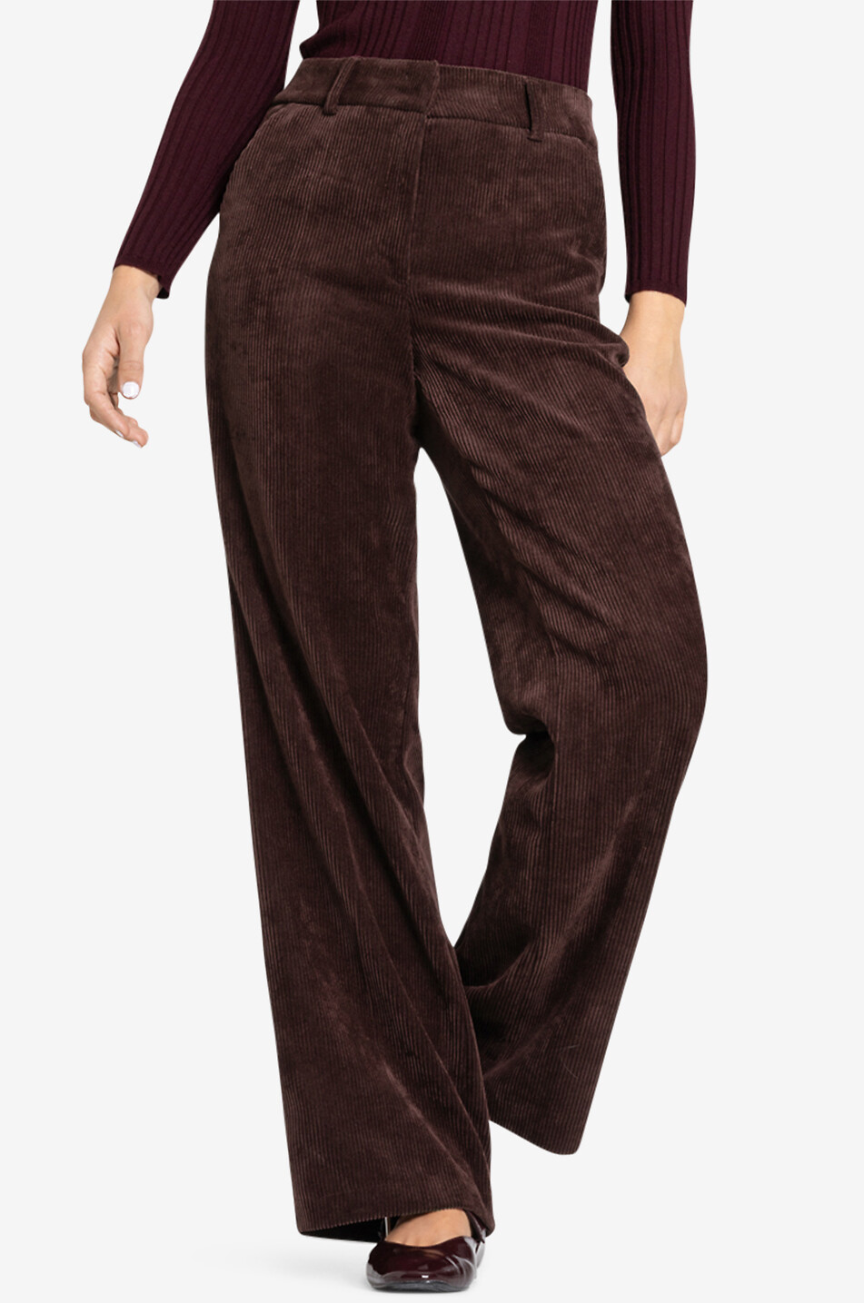 CAMBIO Pantalon large en velours côtelé Amelie Femme MARRON FONCÉ 5