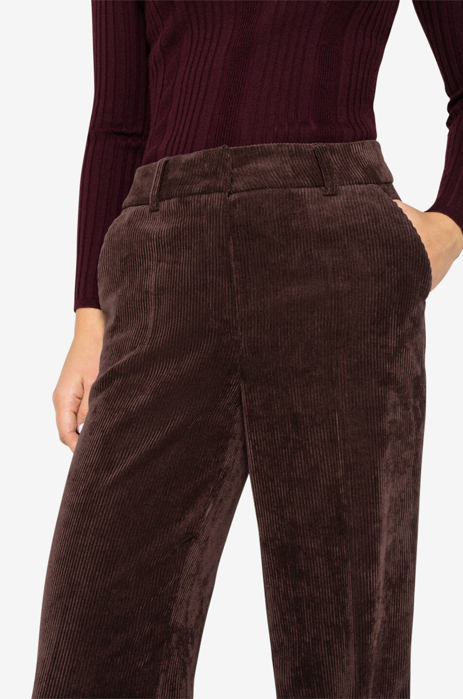 CAMBIO Pantalon large en velours côtelé Amelie Femme MARRON FONCÉ 6