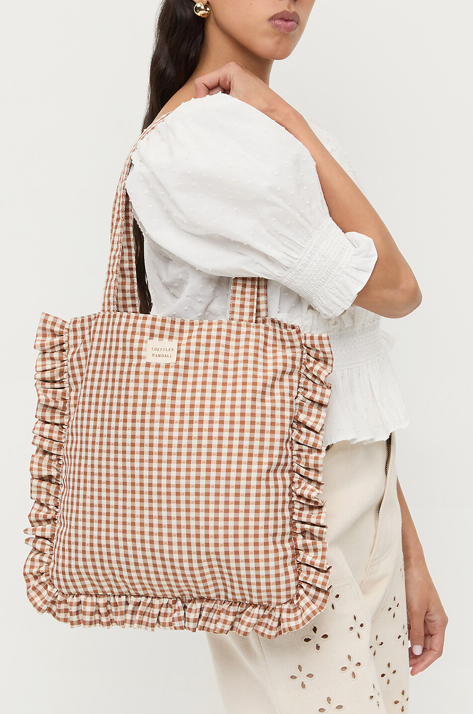 LOEFFLER RANDALL Shopper aus Baumwolle mit Vichykaros Justine Damen HELLBRAUN 3