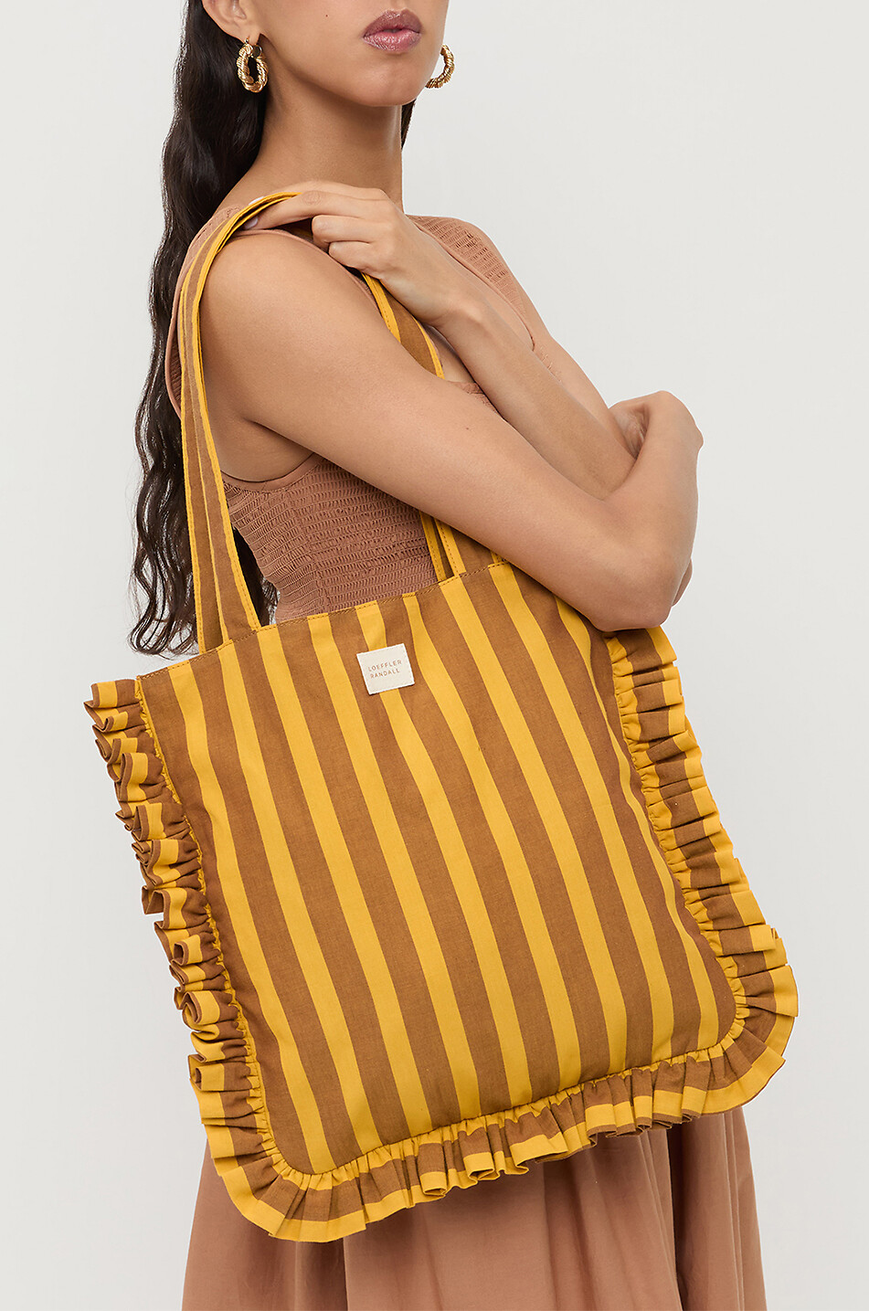 LOEFFLER RANDALL Justine striped cotton tote bag Women DARK YELLOW 3