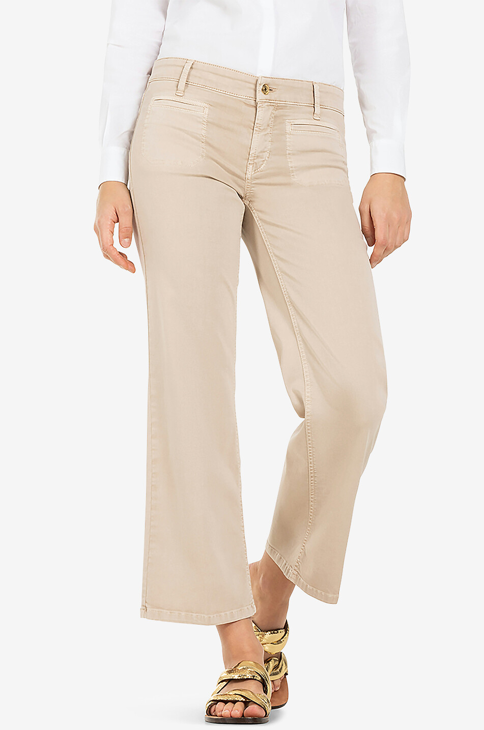 CAMBIO Verkürzte Jeans mit weitem Bein Tess Cropped High Summer Sateen Damen Hellbeige 3