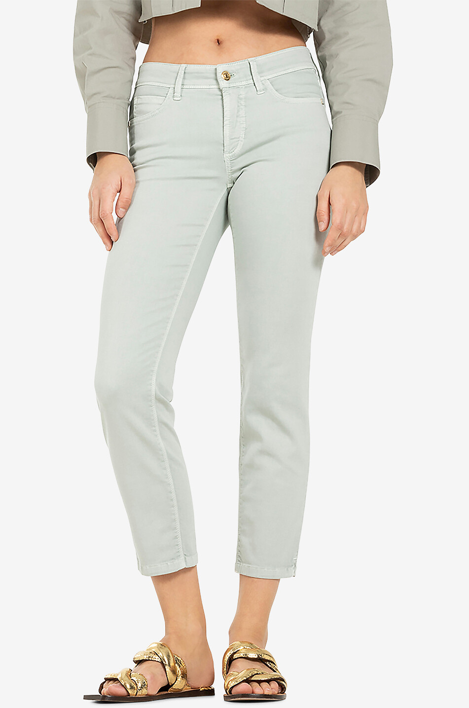 CAMBIO Slim-Fit-Jeans Piper Short High Summer Sateen Damen HELLGRÜN 3