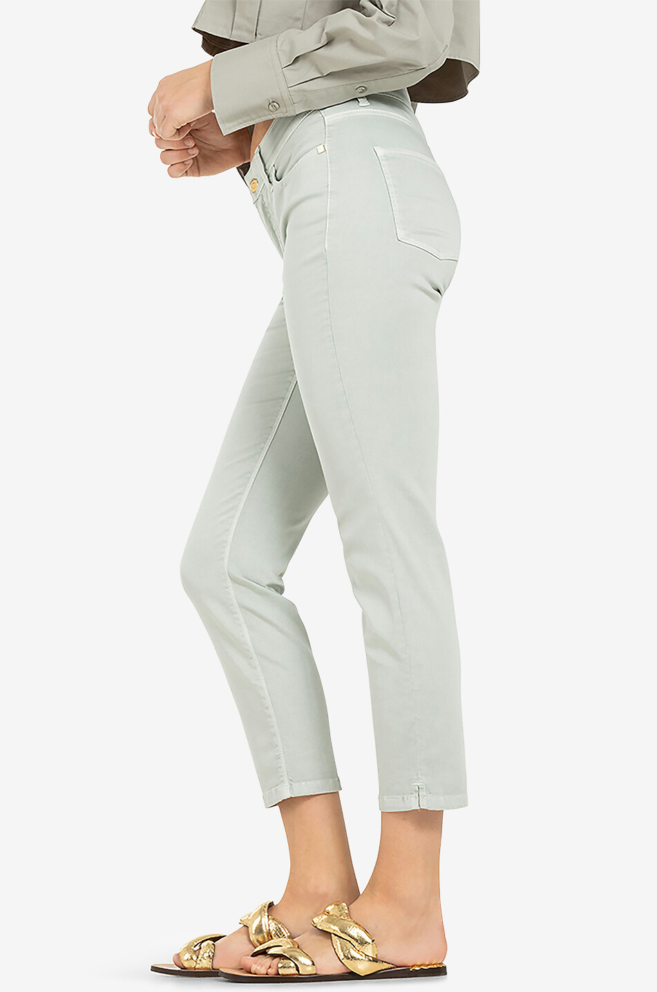 CAMBIO Slim-Fit-Jeans Piper Short High Summer Sateen Damen HELLGRÜN 5