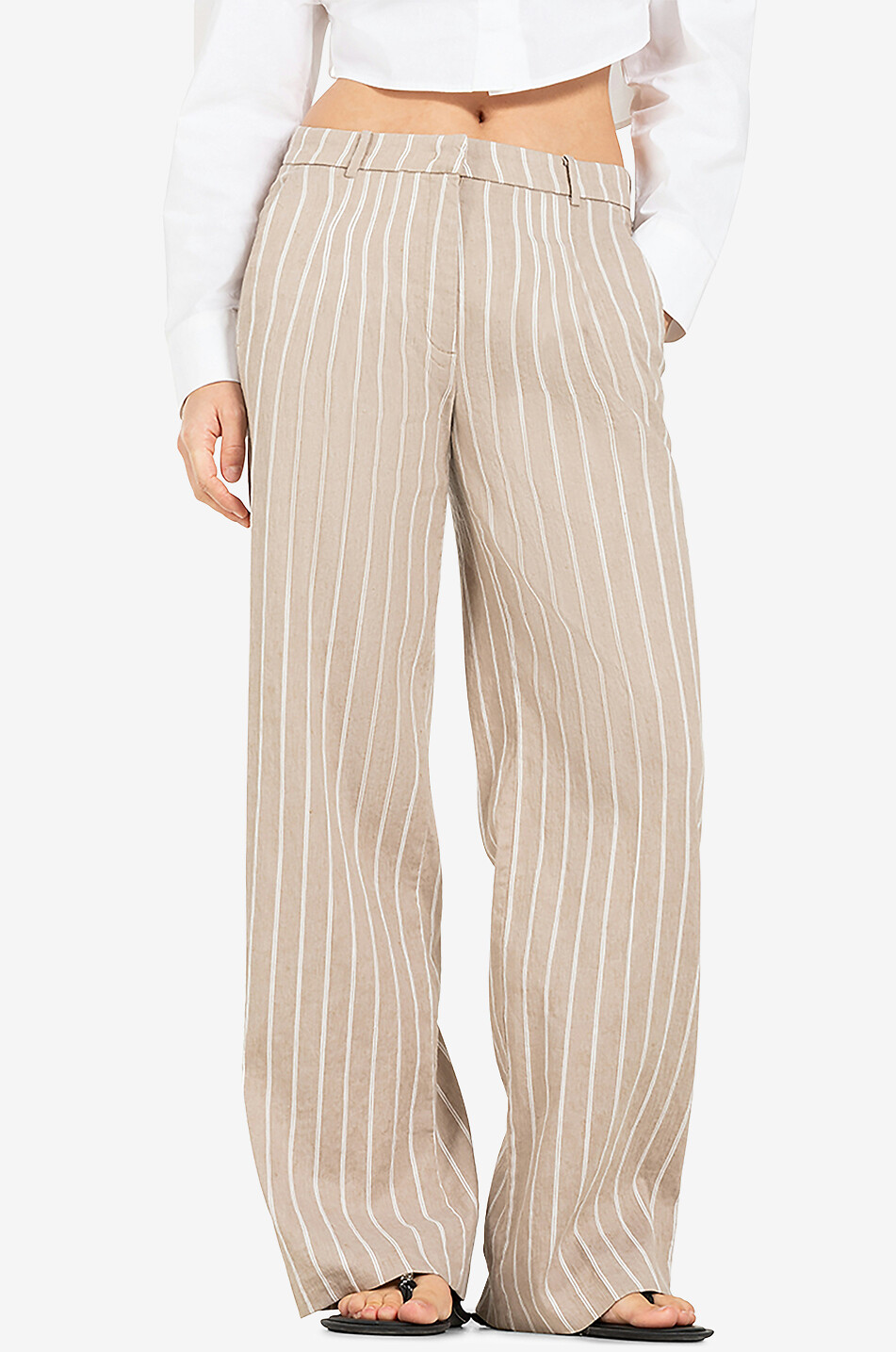 CAMBIO Pantalon large rayé en lin Mira Femme BEIGE 3