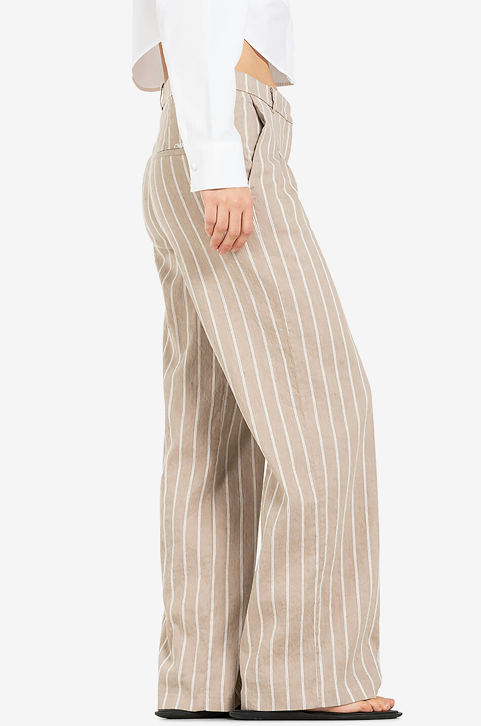 CAMBIO Pantalon large rayé en lin Mira Femme BEIGE 4