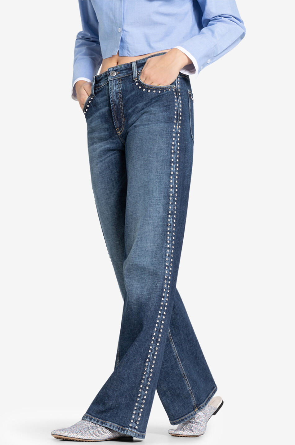 CAMBIO Aimee studded wide-leg jeans Women BLUE 3