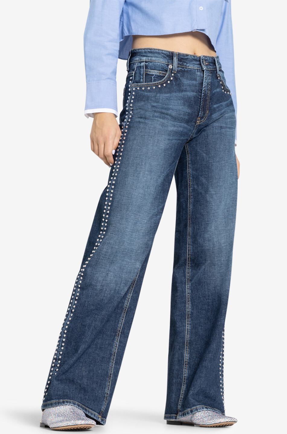 Aimee studded wide-leg jeans