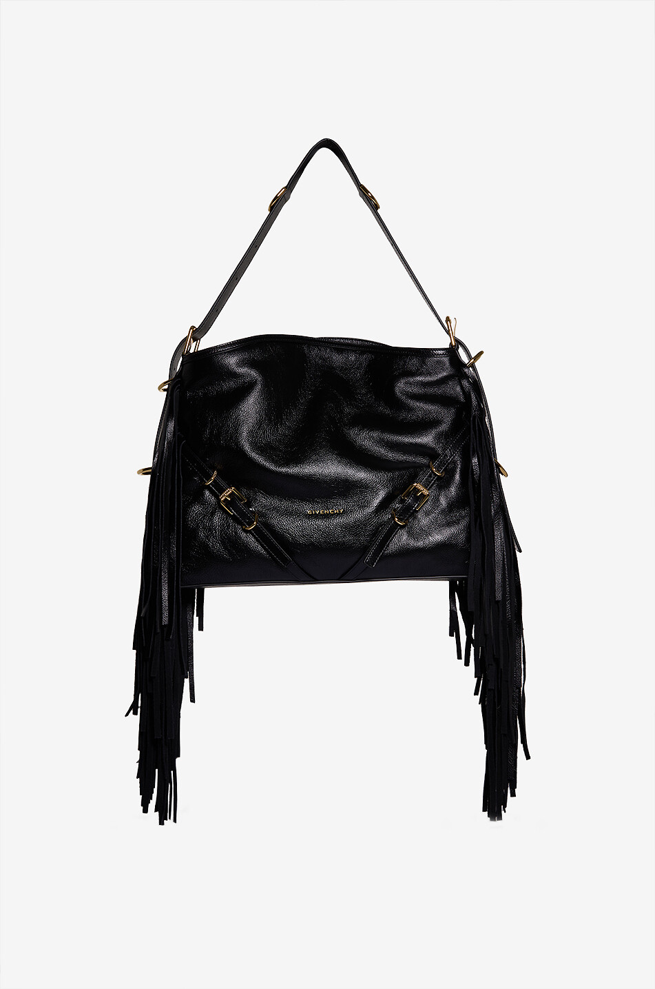 GIVENCHY Sac porté épaule en cuir grainé à franges Voyou Medium Femme NOIR 1
