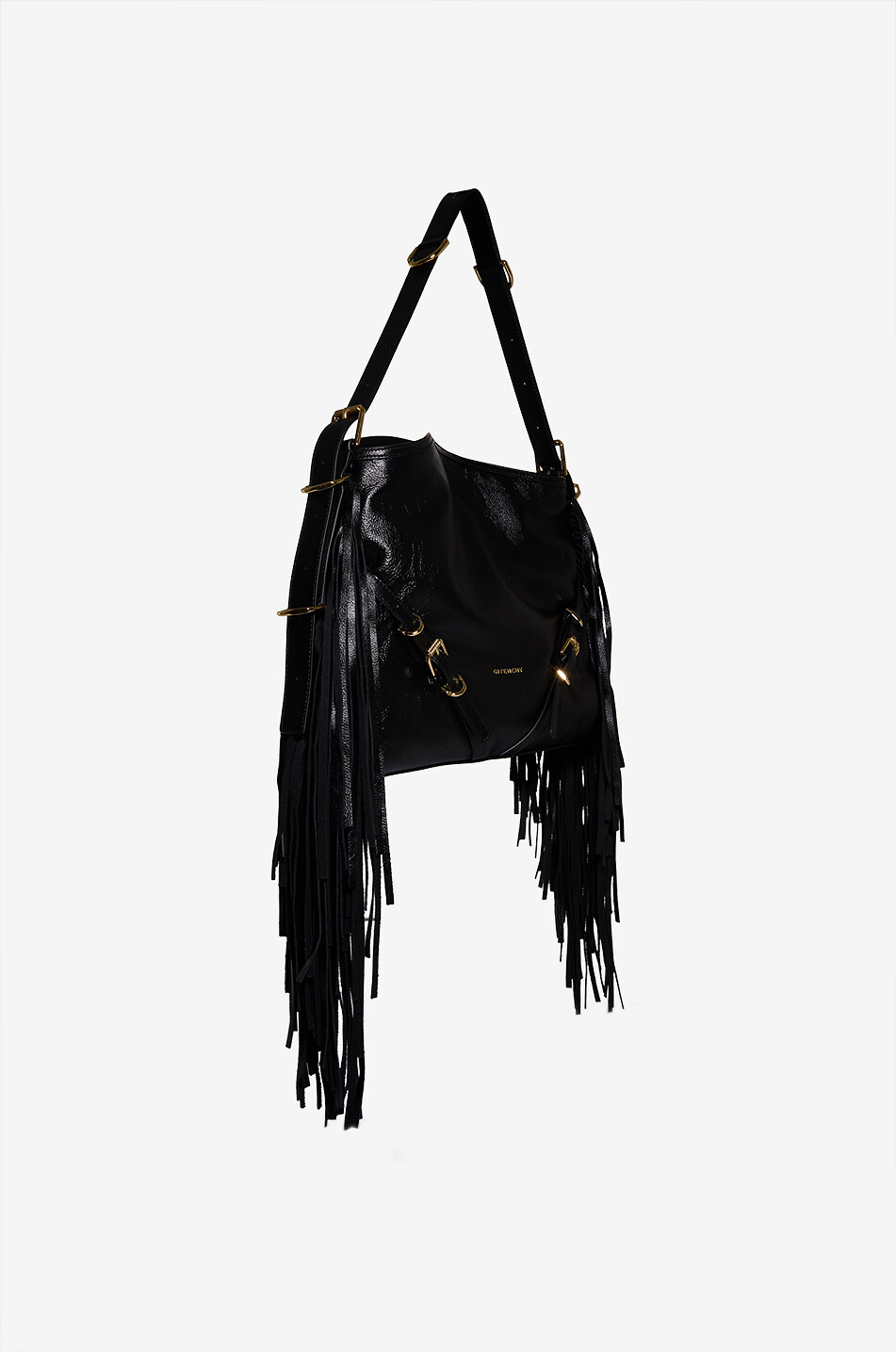 GIVENCHY Sac porté épaule en cuir grainé à franges Voyou Medium Femme NOIR 2