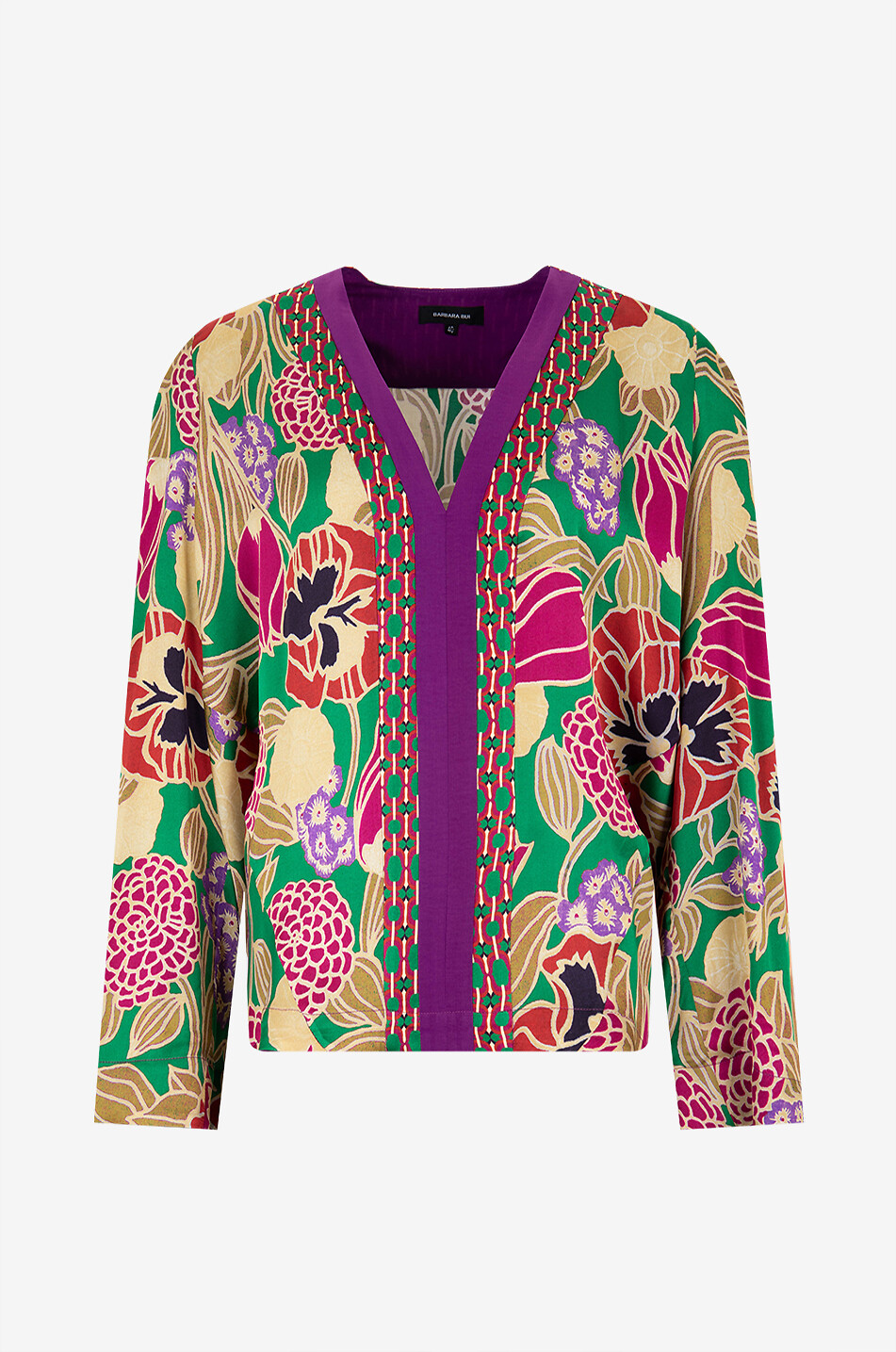 Pansy print V-neck fluid blouse