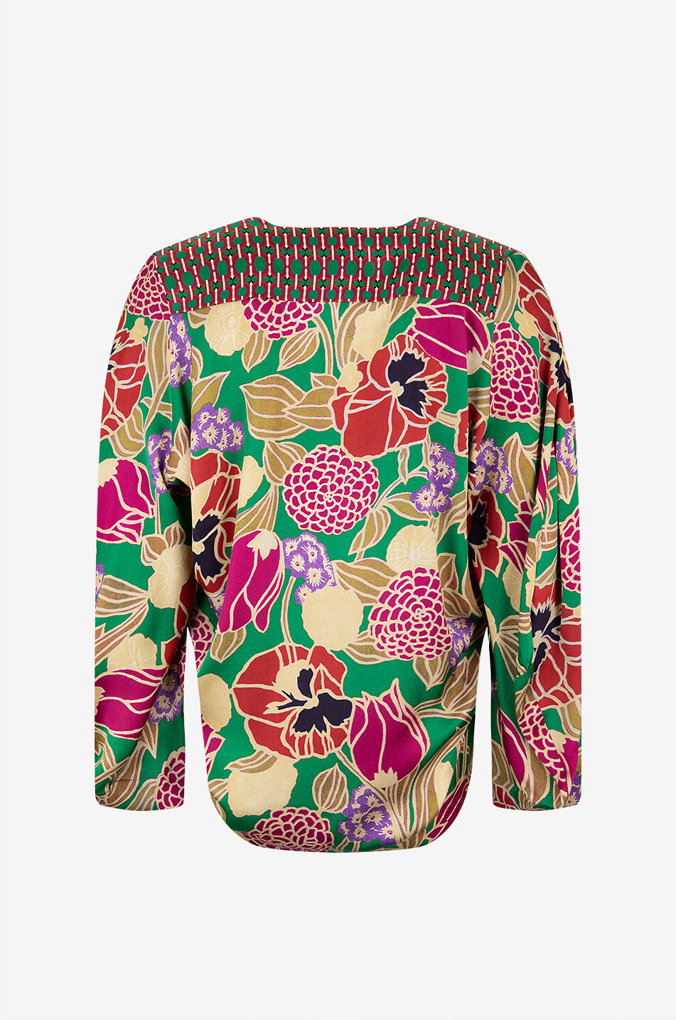 Pansy print V-neck fluid blouse