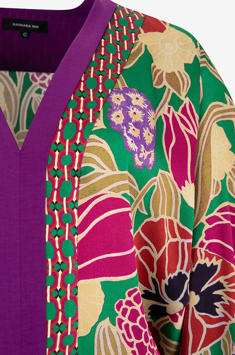 Pansy print V-neck fluid blouse