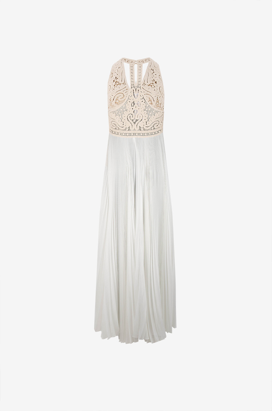 TWINSET Robe longue en macramé et tissu plissé Femme BLANC CASSE 2