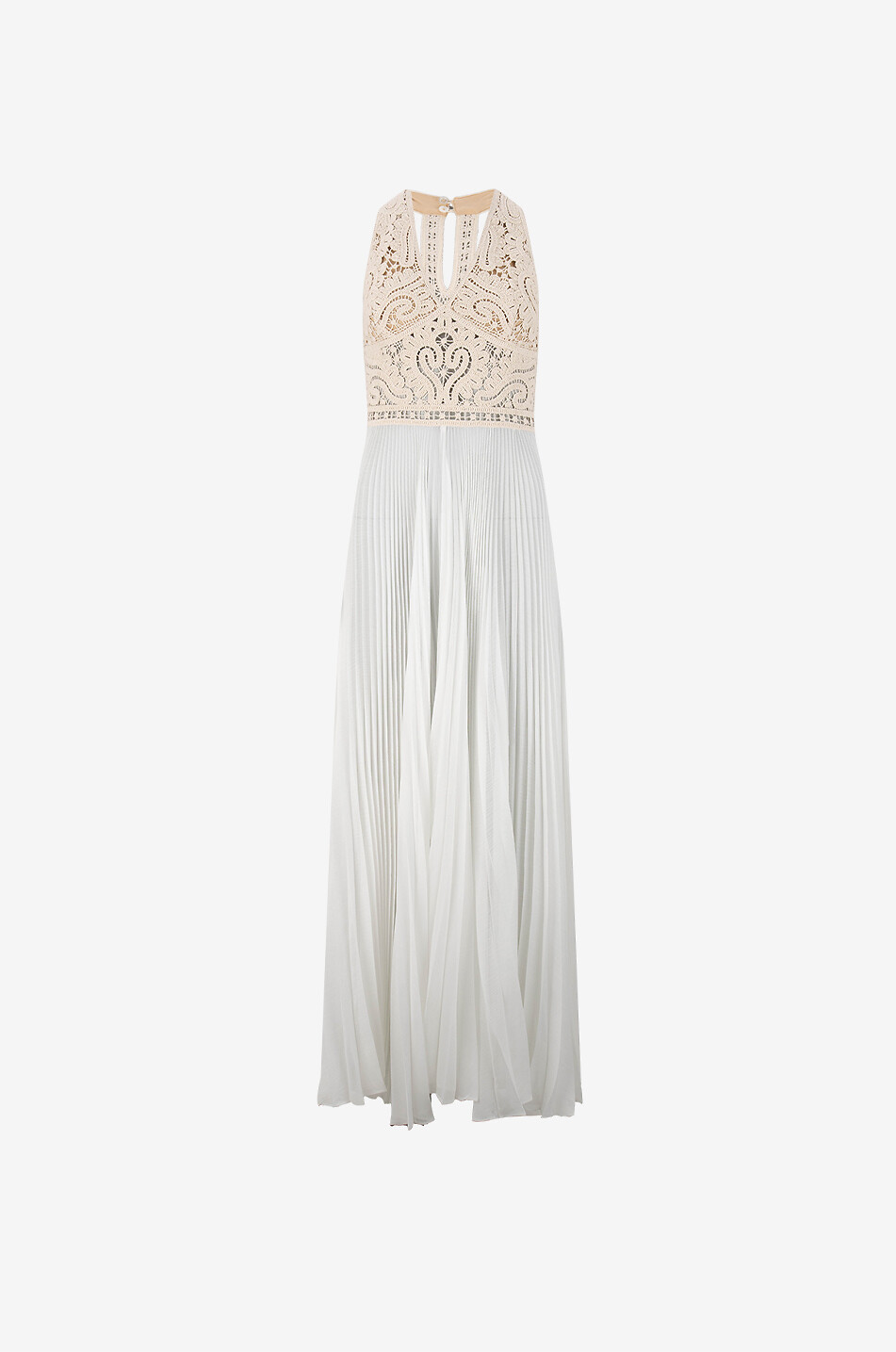 Robe longue en macramé et tissu plissé