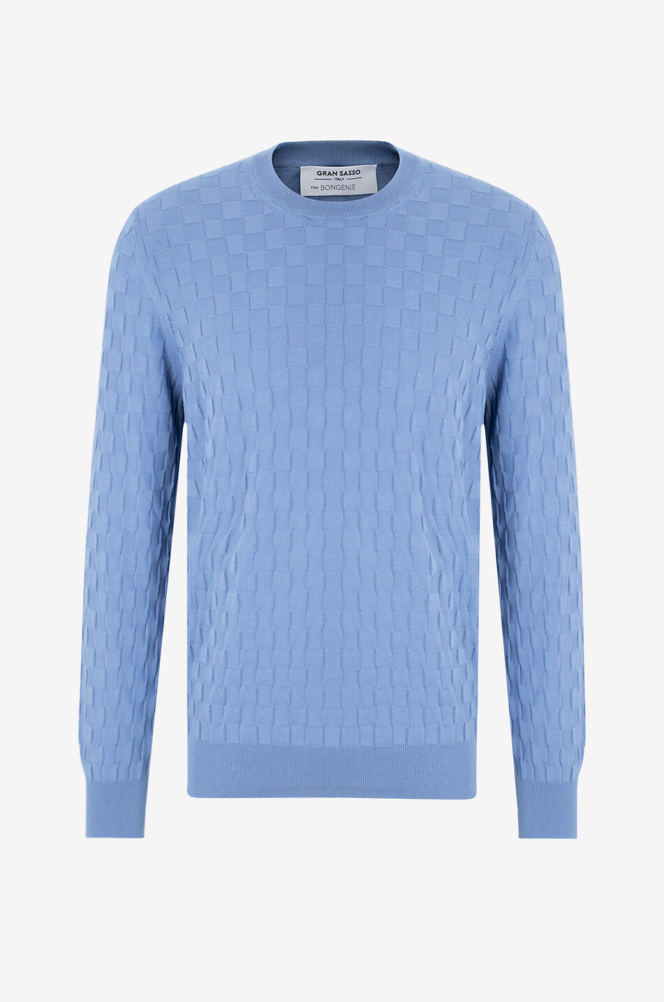 GRAN SASSO Pull à col rond en coton motif damier Homme BLEU MOYEN 1