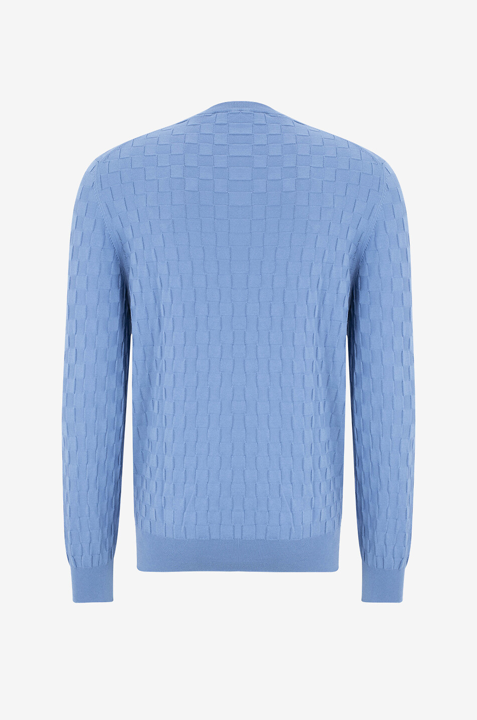 GRAN SASSO Pull à col rond en coton motif damier Homme BLEU MOYEN 2