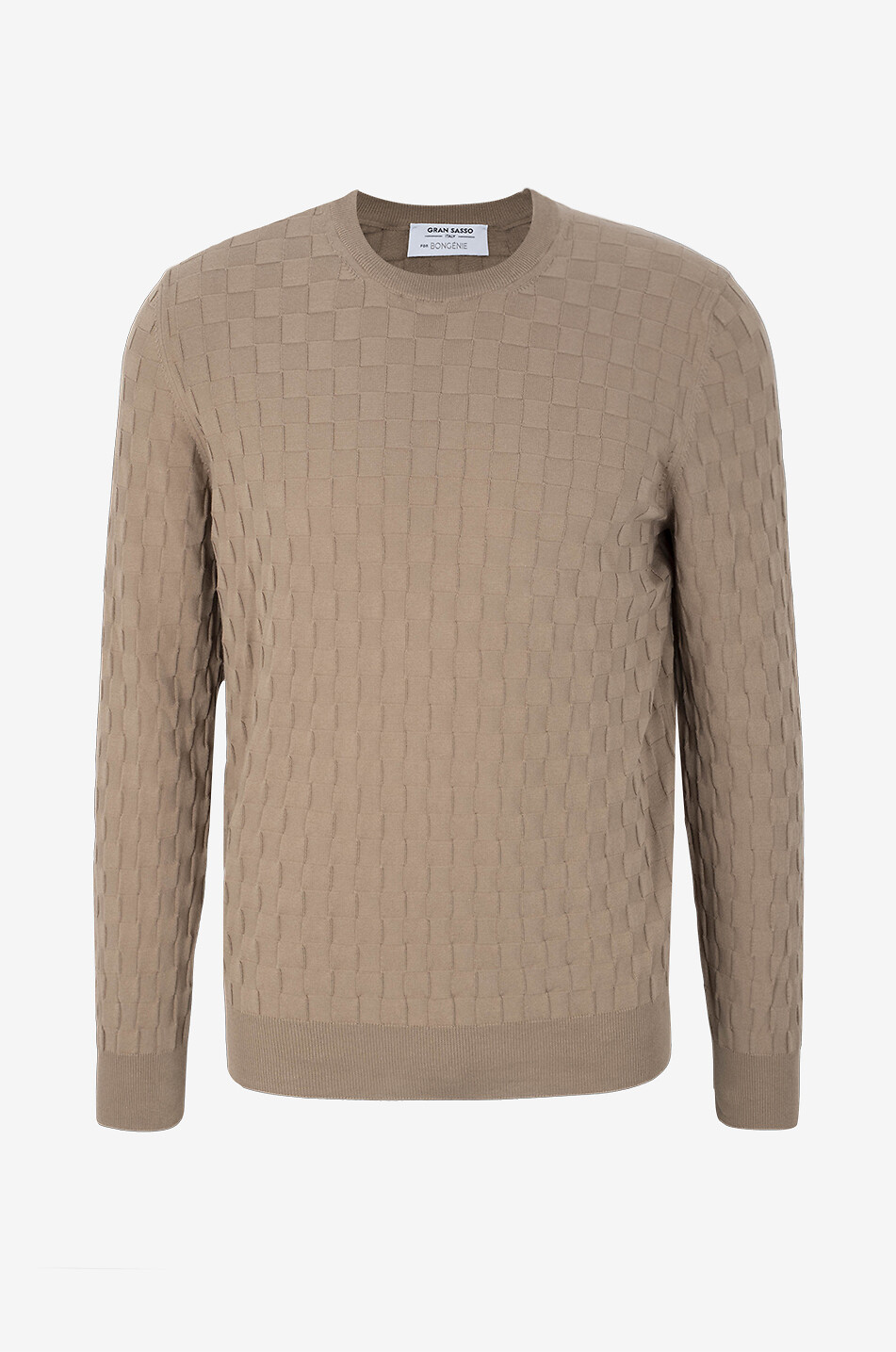 Pull à col rond en coton motif damier