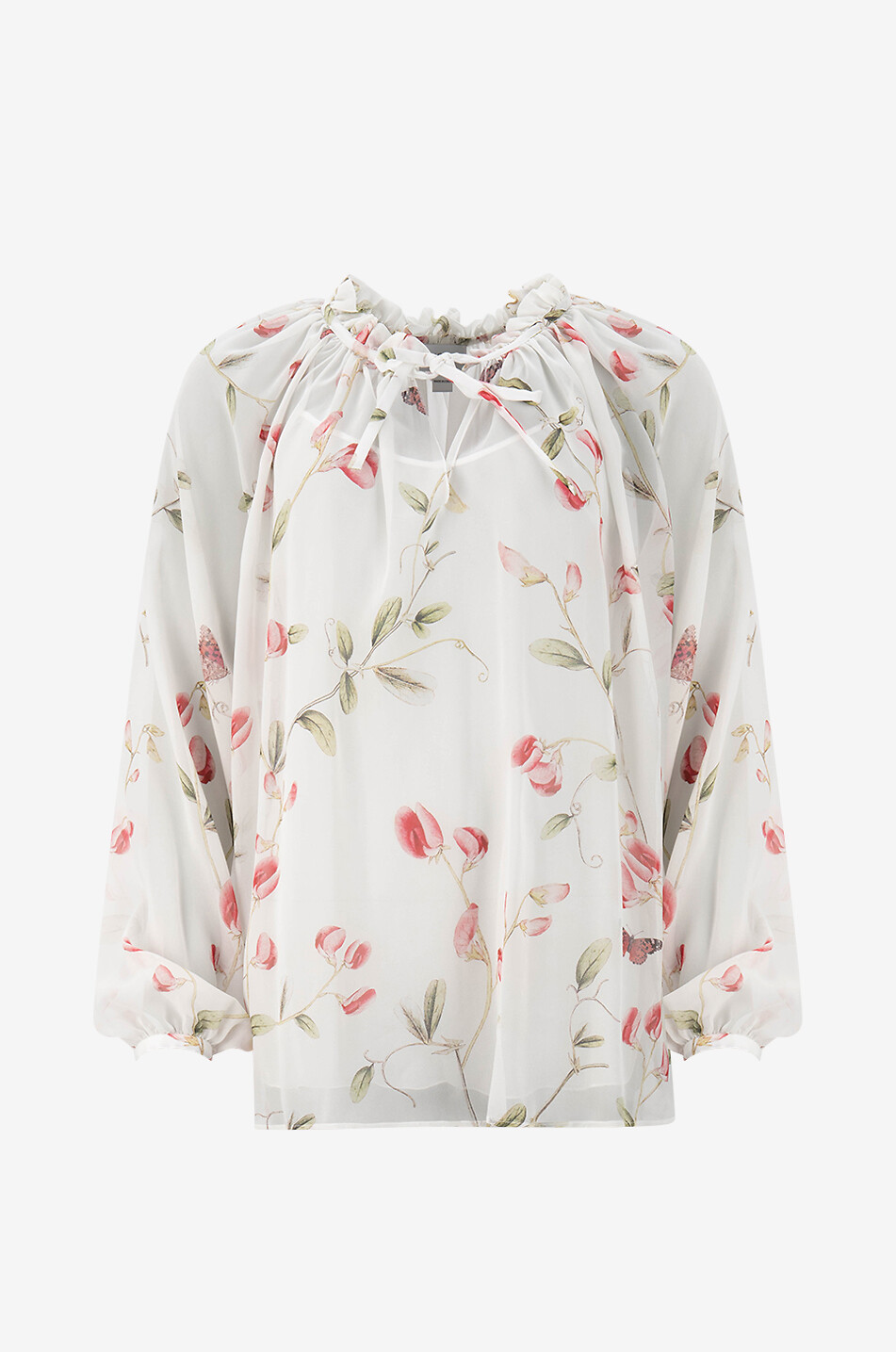Carnation ruffled silk chiffon blouse
