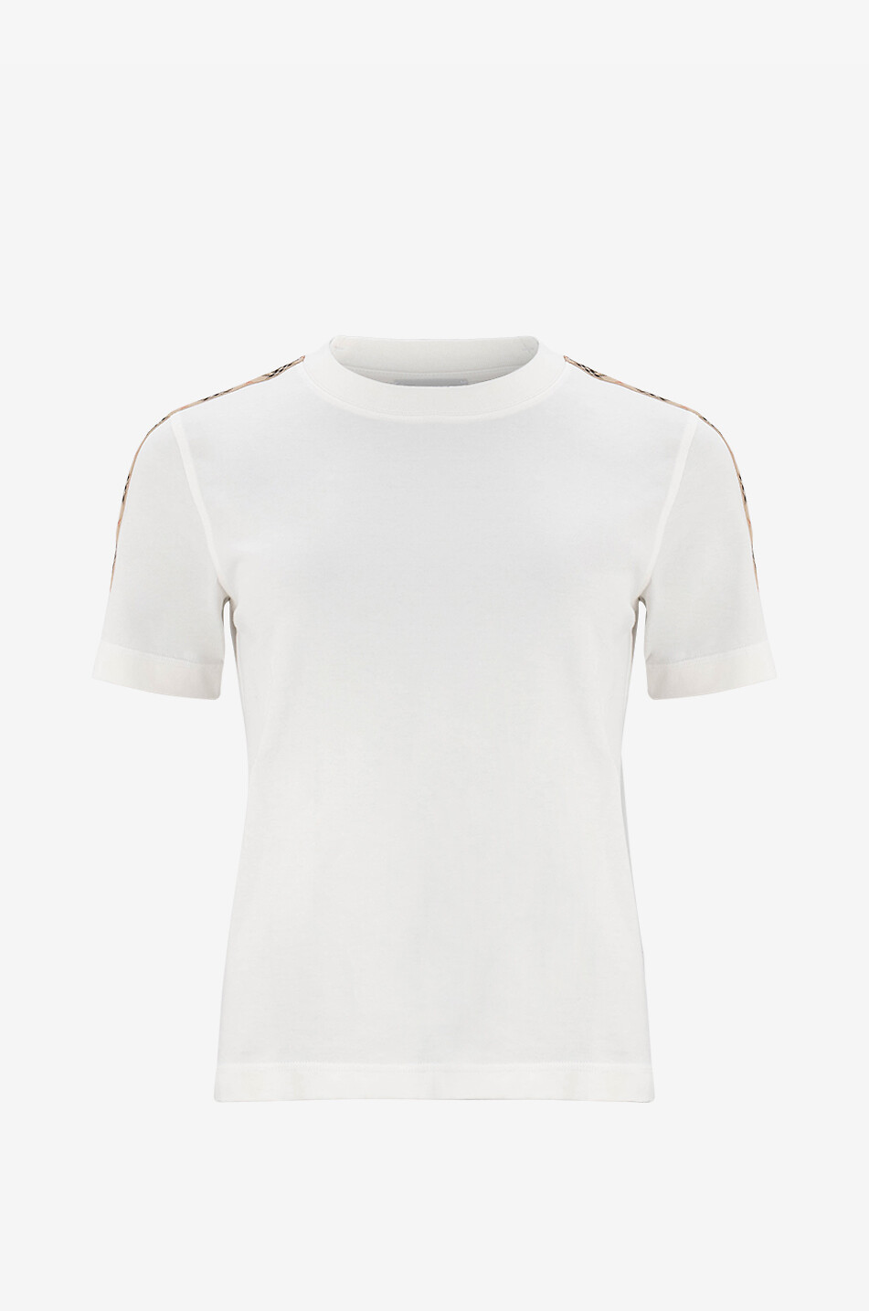 BURBERRY Kurzarm-T-Shirt mit Stickerei und Check-Bändern Damen WEISS 1