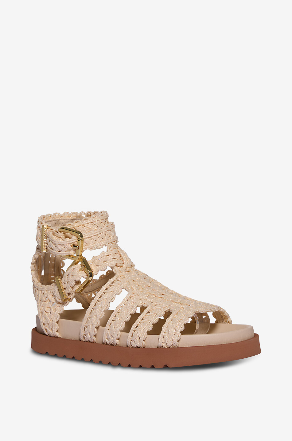 ZIMMERMANN Sandales plates utilitaires en raphia Goldie Gladiator Femme BLANC CASSE 1