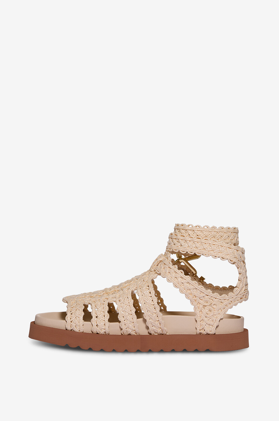 ZIMMERMANN Sandales plates utilitaires en raphia Goldie Gladiator Femme BLANC CASSE 3