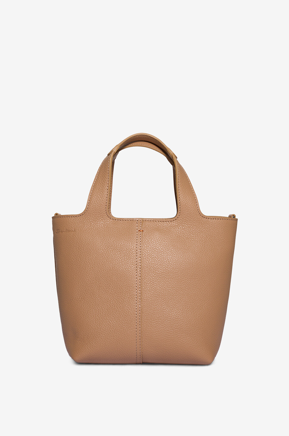 SANTONI Sac à main en cuir grainé Chapelier Mini Femme CAMEL 1