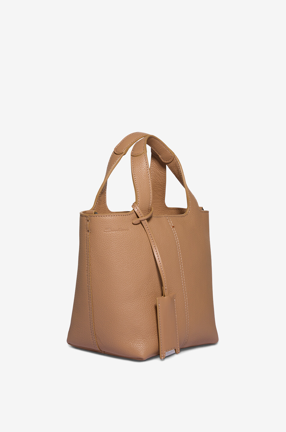 SANTONI Sac à main en cuir grainé Chapelier Mini Femme CAMEL 2