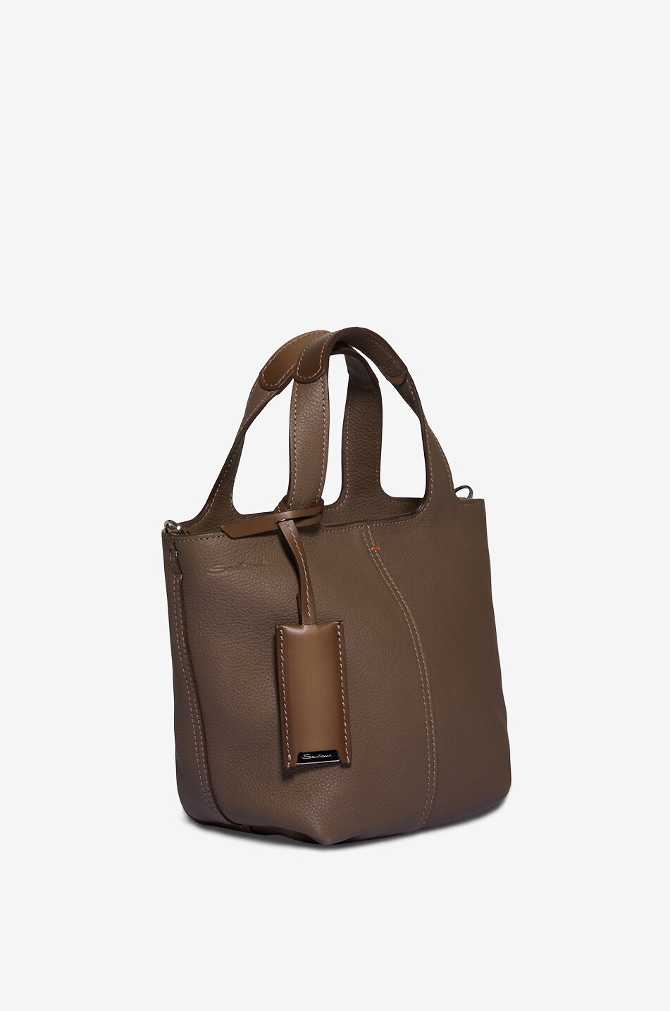 SANTONI Sac à main en cuir grainé Chapelier Mini Femme MARRON 2