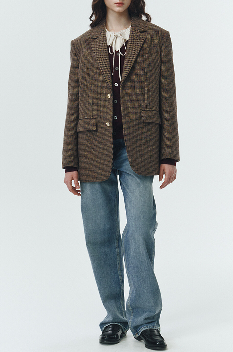 DUNST Oversize-Hahnentritt-Blazer aus Wolle Damen BRAUN 3