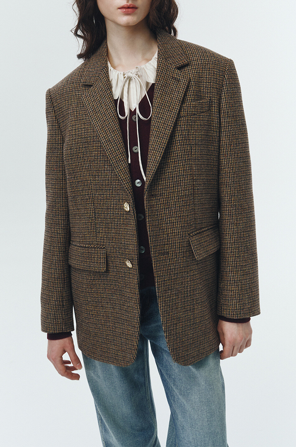 DUNST Oversize-Hahnentritt-Blazer aus Wolle Damen BRAUN 4