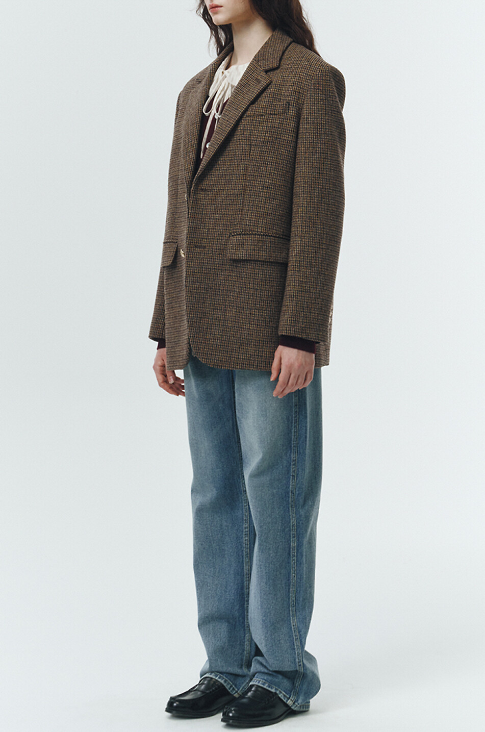 DUNST Oversize-Hahnentritt-Blazer aus Wolle Damen BRAUN 5