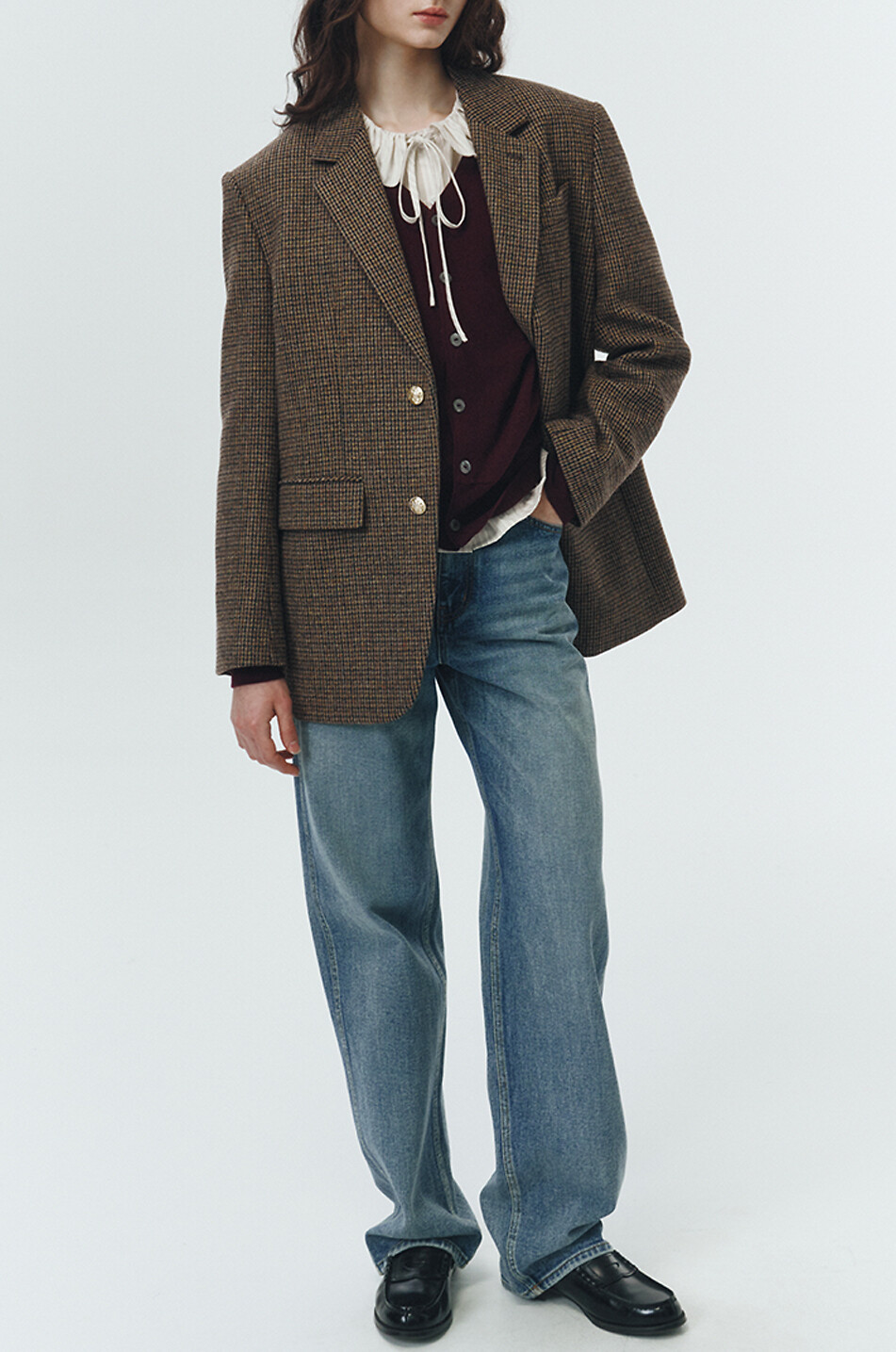 DUNST Oversize-Hahnentritt-Blazer aus Wolle Damen BRAUN 7