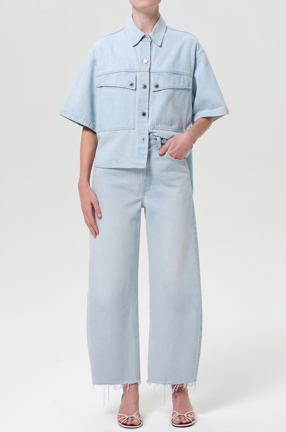 AGOLDE Low Curve Fray Flourish wide-leg jeans Women LIGHT BLUE 6