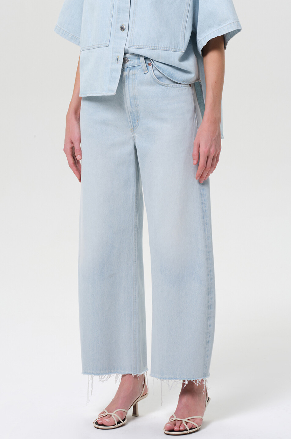 AGOLDE Low Curve Fray Flourish wide-leg jeans Women LIGHT BLUE 7
