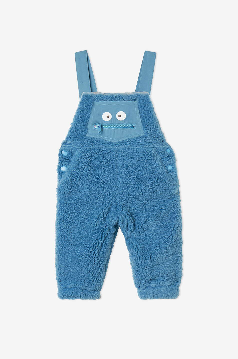 Monster embroidered faux fur baby overalls