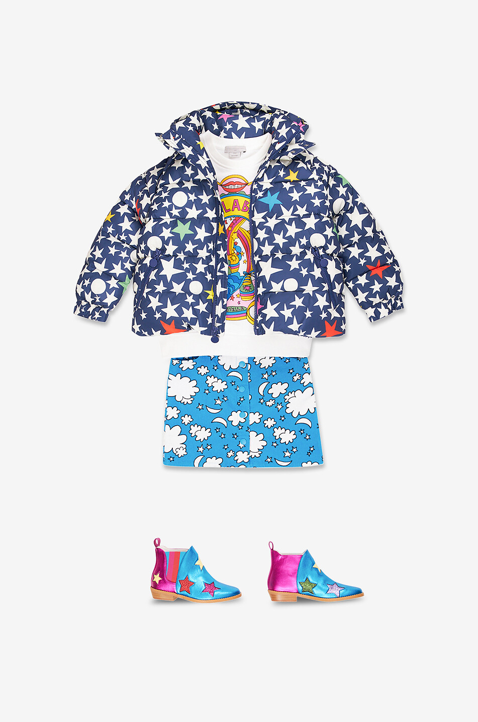 STELLA McCARTNEY KID Kurze Mädchen-Steppjacke mit Sternenmuster aus Funktionsstoff Mädchen DUNKELBLAU 3