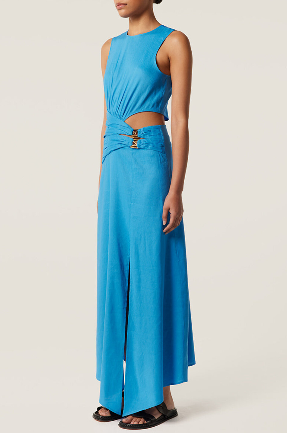TRESSE PARIS Robe maxi en lin à découpe taille Ragia Femme BLEU 4