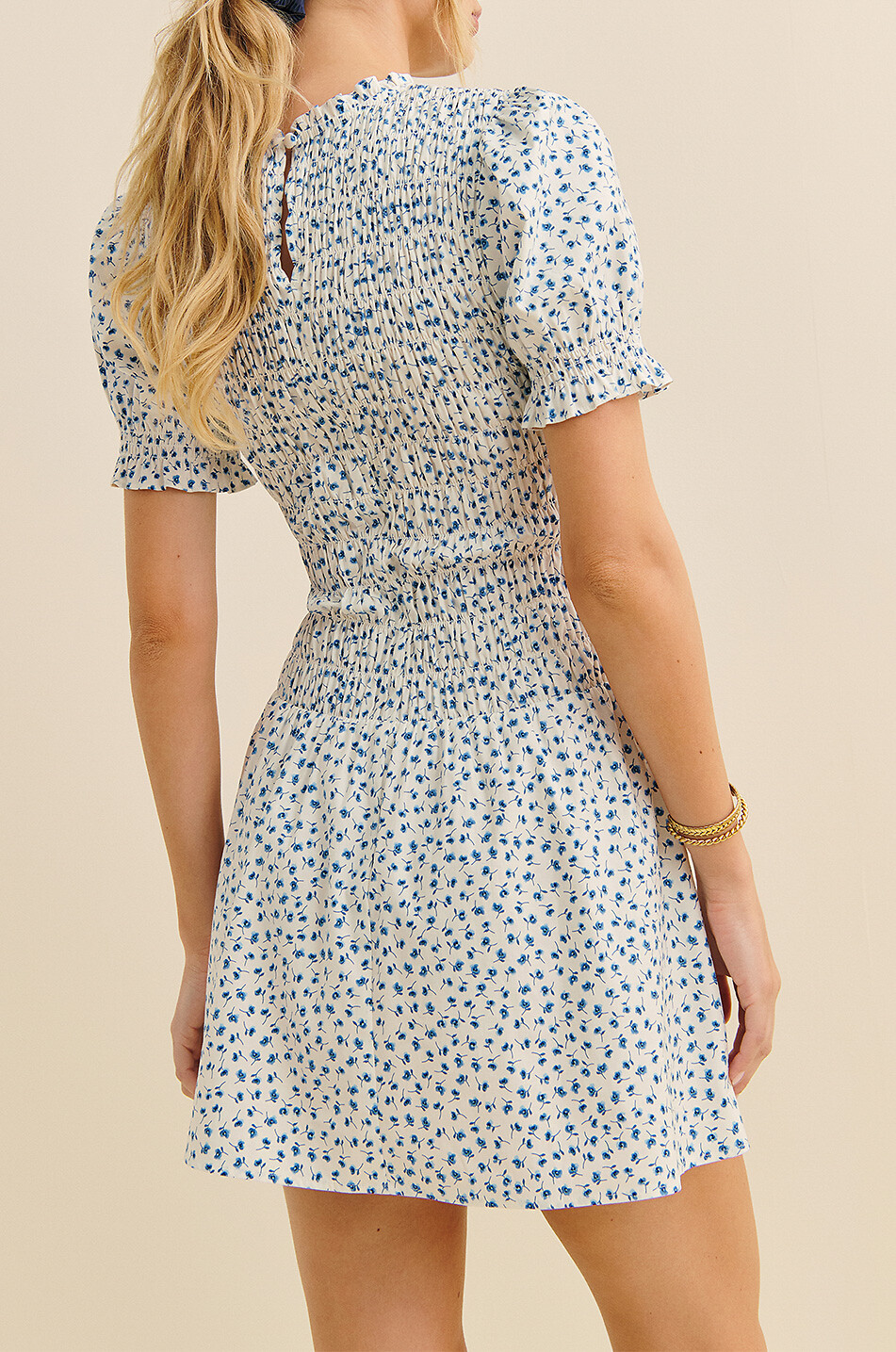 REFORMATION Leannah Hanna floral organic cotton mini dress Women BLUE 4
