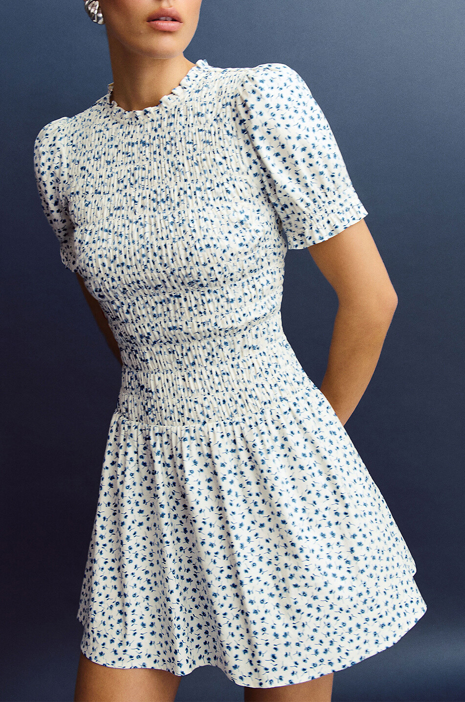 REFORMATION Leannah Hanna floral organic cotton mini dress Women BLUE 6