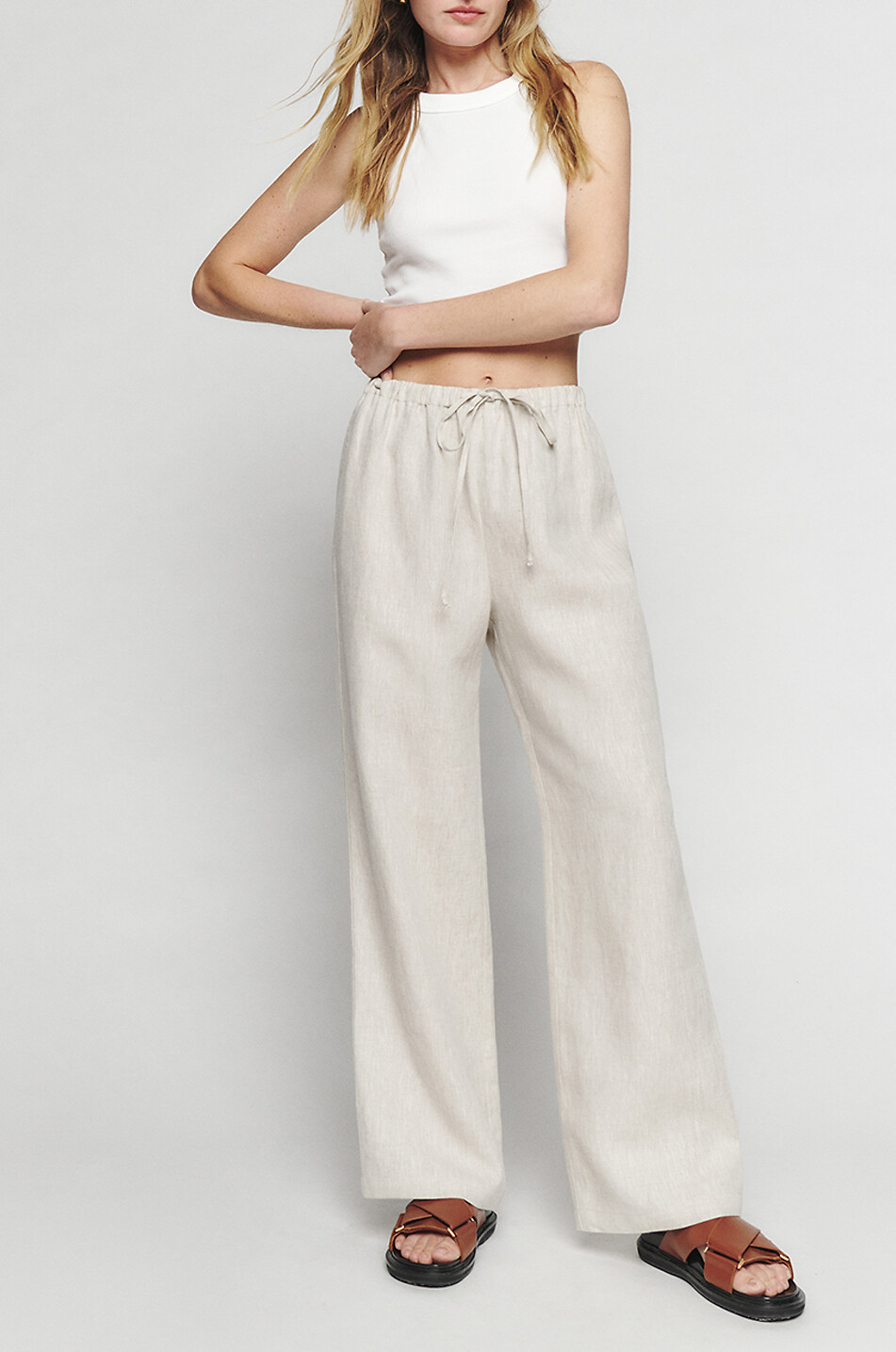 REFORMATION Olina Oatmeal linen wide-leg trousers Women BEIGE 3