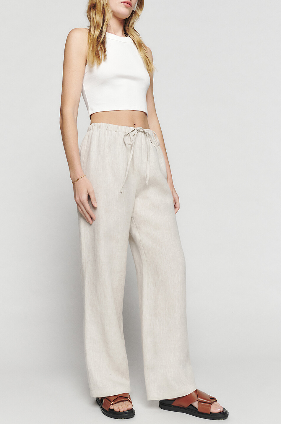 REFORMATION Olina Oatmeal linen wide-leg trousers Women BEIGE 4